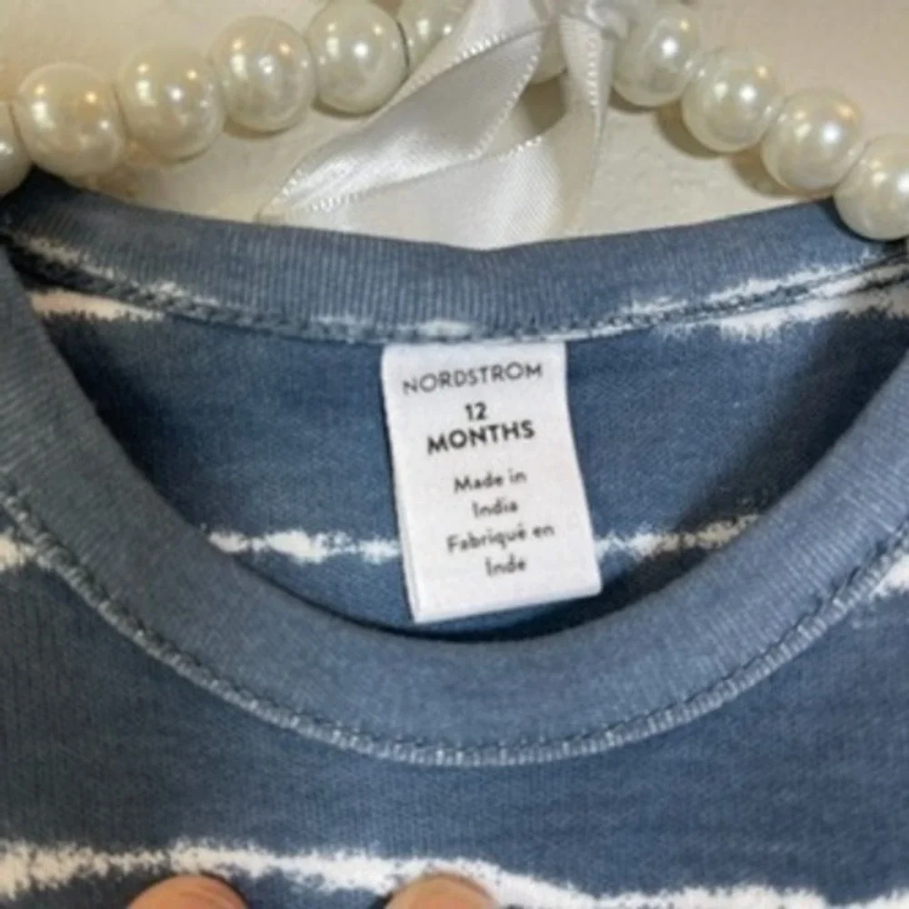 Nordstrom Baby Boy Girl 12 Months Unisex Blue Tie Dye Striped Sleeveless Romper